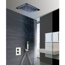 Duschset Rain Light Quadro – modernes Duschset mit kaltweißem LED-Licht – Metall-Finish – flexible Länge