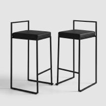 Juego De 2 Taburetes Altos De Cocina De Metal Y Piel Sintética Dale - Negro