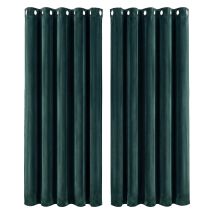 Marlow Thick Thermal Blackout Curtains Velvet 66x72 Inch Eyelet Ring Top Green