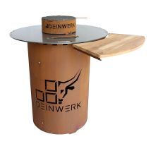 Grillfass-set Grilltonne Aus Corten Mit Plancha, Grillrost, Wok-aufsatz Und Anstecktisch - Deinwerk