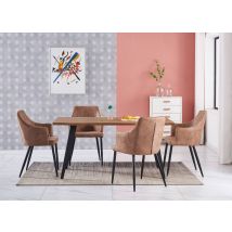 Life Interiors - Rocco Lux Zarah - Mesa De Comedor De Madera De Roble Y Juego De 4 Sillas De Comedor De Cuero Beige - Comedor Cocina