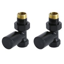 15mm Straight Heated Towel Rail Radiator Valves - Black - Milano