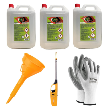 3 Pieces - 5 Litres - Bioethanol Combustible Poeles Bio Sprint Tot 15 Litres Inodore Sans Fumee' Naturelle Sans Soufre + Briquet + Entonnoir + Gants 