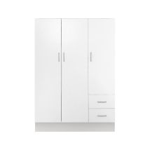 Kleiderschrank Mit Drei Türen Und Zwei Schubladen Mit Einlegeböden Und Kleiderstange, Farbe Weiß, Maße 120 X 170 X 50 Cm