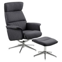 Hellin - Alura Sessel Relaxsessel Mit Hocker Dunkelgrau, Chrom.