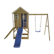 Wendi Toys - Holz Stelzenhaus Alpaka Mit Rutsche, Schaukel Und Sandkasten Natur 290x350x242 Cm