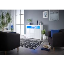 Modern White Matt Gloss Buffet Sideboard Cabinet With Led Lights- Length 116cm X Depth 35cm X Height 93cm