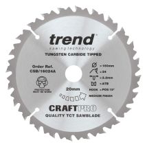 Trend Craft Pro Combinazione Tct Lama Per Sega Circolare, 160 Mm X 24 Denti X 20 Mm, Punta In Carburo Di Tungsteno, Csb/16024a
