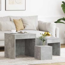 Lot De 3 Tables Gigognes,tables Basses Gigognes Pour Salon Gris Béton Aggloméré -13947