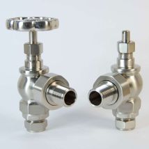 West Rosa Traditional Manual Radiator Valve And Lockshield Angled - Satin Nickel