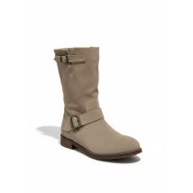 Elegance - Bottes Biker Qootum - Cuir Suédé Sable - Taille 38 - Style Moto À Boucles - Traces D'Usage Semelle - Voir Photos