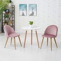 Clipop - Dining Chairs,2x Velvet Kitchen Leisure Chairs With Backrest And Wooden Style, Pink