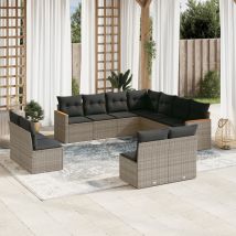 Torana - Vidaxl 11-tlg. Garten-sofagarnitur Mit Kissen Grau Poly Rattan