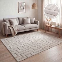 Paco Home Teppich Wohnzimmer, Moderne Geometrisch Abstrakte Muster, 3d-effekt Beige 230x320 Cm