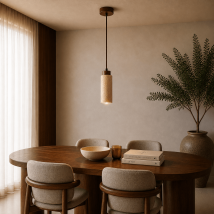 Lampe Suspendue 1 Lumière - Blocs Noyer & Travertin - Cylindre -