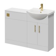 Alexander James Cento Gloss White 1150mm 2 Door Vanity Unit Toilet Suite - 1150mm - Brushed Brass 96mm Bar Handlewithout James Toilet Pan