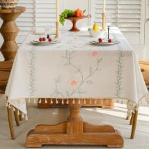 Quadratische, Fleckenabweisende Tischdecke, Waschbare Tischdecke Aus Baumwolle Und Leinen, Tischdecke Im Quasten-stil Aus Stoff Zur Tischdekoration In
