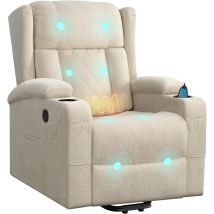 Woltu Sillón Reclinable Eléctrico Con Masaje, Tejido De Rizo, Con Elevador, Calefacción, Reposapiés, Bolsillos Laterales, Puerto Usb Y Portavasos, 