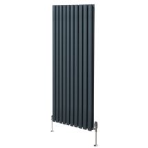 Monster-shop - Radiador De Columna Ovalada 1600mm X 600mm Vertical & Válvulas Cromadas Trv Gris Antracita Acero Montado En Pared Kit De Fijación Y 