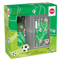 Emsa Kids Set Tritan, 2-tlg., Trinkflasche, Kinderflasche, Brotdose, Dose, Soccer, 400 Ml, 518140