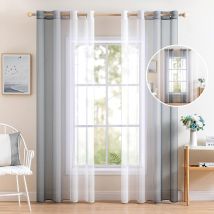 Sheer Curtains Set Of 2 Gradient Eyelet Curtains Indoor Voile Polyester Window Color Changed Sheer Voile Decor For Living Room Bedroom Office White 