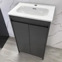 Roca Thai 500mm Vanity Unit Cloakroom Anthracite 2 Doors Inc Basin Slim Depth
