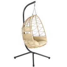 Hinhocker Hängesessel Mit Gestell, Creme, Hängeschaukel Für Indoor Und Outdoor, Schaukelstuhl