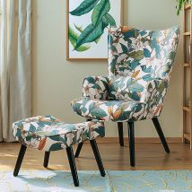 Homemiyn Sessel Ohrensessel Mit Kissen Und Fußhocker Wohnzimmer Einzelsofa Lilie
