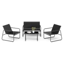 Mondeer – Salon De Jardin Extérieur 4 Places – Mobilier En Métal Et Textilène – 3 Assises Et Table Basse – Noir – Conception Moderne Et Durable