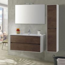 Mobile Da Bagno Sospeso 90cm Colonna P18cm Mazzoni Maiorca Plus Noce Scuro Frassinato