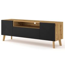 Mobile Tv Porta Tv Stand Tv Soggiorno Luxi 160x42x56cm Rovere Nero Opaco