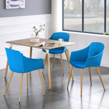 Halo Eden Dining Set - An Oak Wooden Dining Table And Set Of 4 Blue Wooden Dining Chairs - Dining Room Kitchen