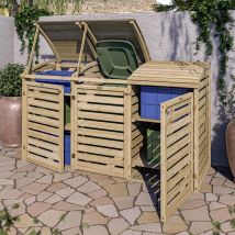 Rowlinson – Single Bin Store with Double Box Storage – Attractive Timber Cover for Wheelie Bin and Recycling Boxes – Adjustable Shelves – Pressure 
