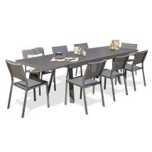 DCB Garden – Garten-Essgruppe aus Aluminium – 8-Sitzer – anthrazitgrau – Tisch 200/300 x 96 x 76 cm – Stühle 48 x 59 x 84 cm