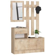 Abamihome - Conjunto De Muebles Con Zapatero Akord Roble Sonoma 90 Cm 1 Puerta 1 Cajón Frente En Color Roble Sonoma 2 Estantes 90x25x170 Cm