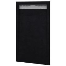 Tegler - Receveur De Douche Avec Demi-cadre Modèle Bidai Texture Ardoise. Noir, Siphon En Cadeau 90x100 Ral 9005