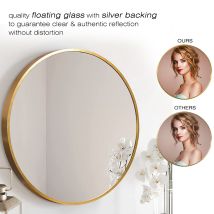 Specchio Da Parete, Specchio Circolare Ohjijinn Da Parete, Specchio Da Parete Rotondo Da 60 Cm Con Cornice In Alluminio Spazzolato Oro Per Ingresso, 