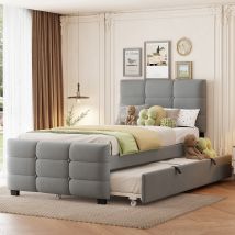 Lit Enfant Couchage Gigogne 90x190 Velours Rembourré Okmyhome