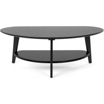 Needs&wants Couchtisch 100% Bambus Oval Halb-rund, Wohnzimmertisch Holz Schwarz, Sofatisch Dreibein Mit Ablage Stauraum