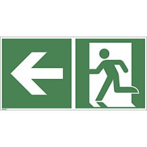 Señales de salida de emergencia izquierda – 10 unidades – Aluminio fosforescente – 300 x 150 mm – Cumple normativas ASR A1.3 e ISO 7010