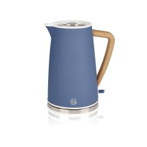 Swan - Nordic Bollitore Elettrico Ultra Veloce, Senza Fili, Design Moderno, 1,7 L, 2200 W, Manico Effetto Legno, Spegnimento Automatico, Blu Opaco