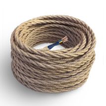 Cavo Elettrico Tessile Colore Juta, Trecciato, Juta, 10 Metri, Con Messa A Terra 3x1,50mm - Filo Rivestito In Tessuto Colorato Vintage A Larga Sezione
