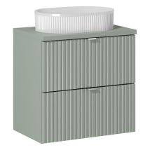 Meuble Vasque À Poser 60 Cm + Plateau - A Tiroirs - Vert Roseau - Livraison Gratuite