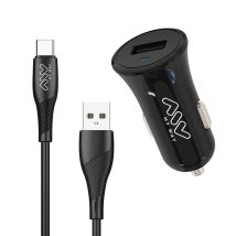 Cargador de coche USB tipo C 2A con cable de 1m – 15,6 x 8 x 3 cm – Color negro