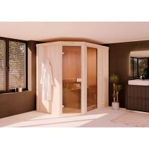 Finntherm - Sauna D'Angle Intérieur Perle Naturel , 40 Mm Épaisseur De Paroi 194 X 144 Cm