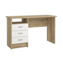 Fwstyle - Linearer Schreibtisch Mit Drei Schubladen, Farbe Eiche Weiß, Maße 120 X 72 X 48 Cm