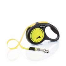 Guinzaglio Estensibile A Fettuccia Modello Flexi New Neon Con Manico Ergonomico Regolabile Per Cani: Medium 5 Metri - Azzurro Neon