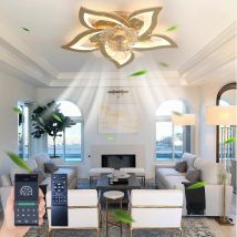Ganeed - Ceiling Fan With Light With Remote Control 6 Speeds Dimmable Chandelier Silent Ceiling Fan For Living Room, Bedroom, Kitchen (gold 69cm)