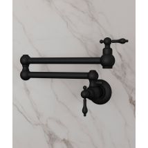 Wall-mounted Retractable Kitchen Tap With Two Handles And Two Swivel Joints - Cold Water - Black