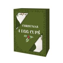 Set Of 4 Dippy Egg & Soldiers Cups Festive Christmas Holly Breakfast Porcelain